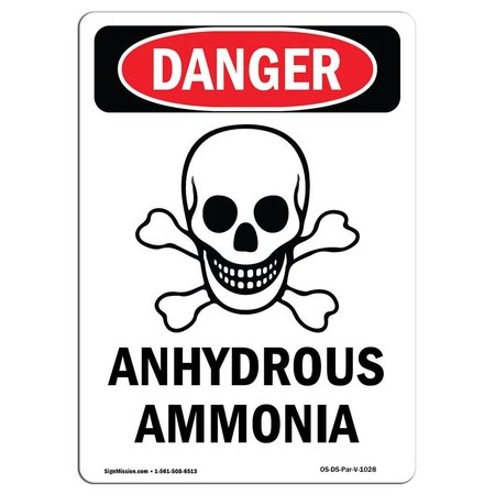 SIGNMISSION OSHA Danger Sign, 14" Height Rigid Plastic, Anhydrous Ammonia, Portrait, 1014-V-1028 OS-DS-P-1014-V-1028